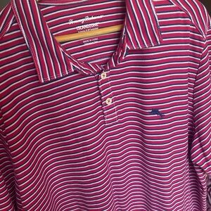 Tommy Bahama Island Zone polo, fuchsia, blue striped, cotton size XXL